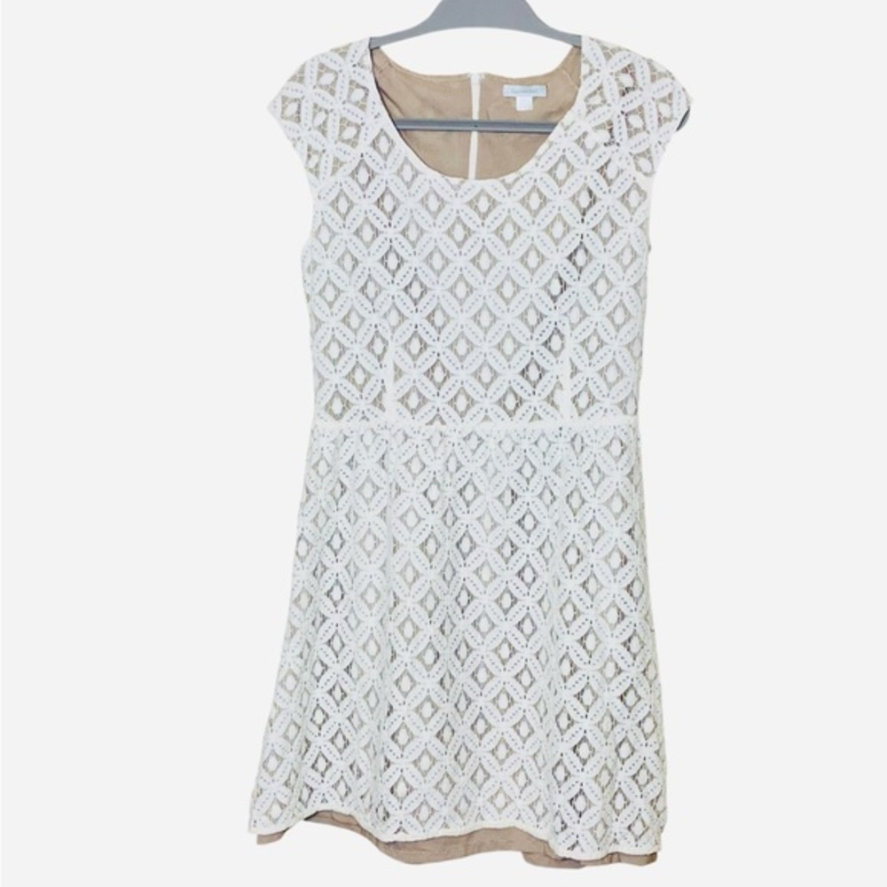 Garnet Hill Garnet Battenburg Cream Lace Overlay A-line Mini Dress Style 33310